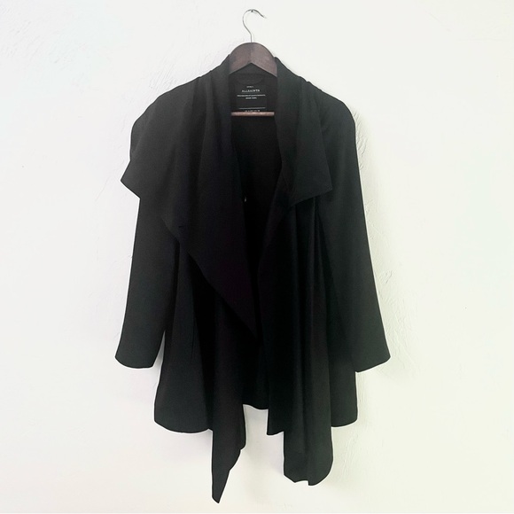 Allsaints NWOT Aiko Monument Asymmetrical Draped Light Peacoat Jacket in Black - Picture 7 of 10